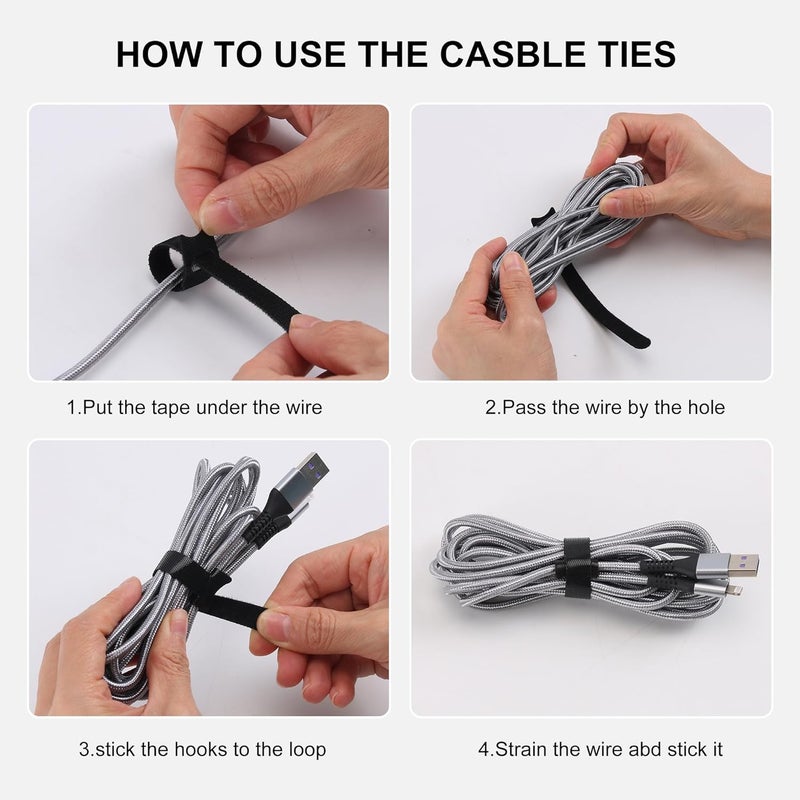 Nettbe Reusable Cable Ties, 126 PCS 6 Inches Adjustable Cord Straps Wire Organizer Cord Wrap and Hook Loop Cable Management - Image 4
